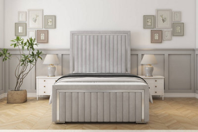 Sloomy Boston Chrome Silver Naples Bed Frame With 50" Upholstered Headboard 4' Small Double from B&Q