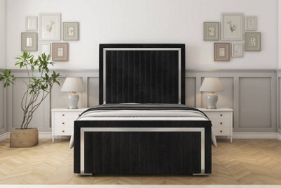 Sloomy Boston Chrome Black Naples Bed Frame With 50" Upholstered Headboard 5' King from B&Q