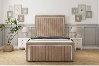 Sloomy Boston Chrome Mink Naples Bed Frame With 50" Upholstered Headboard 2'6 Small Single from B&Q