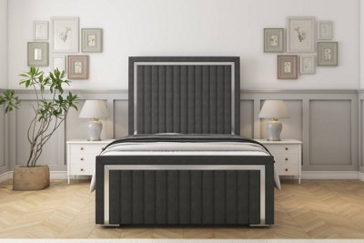 Sloomy Boston Chrome Graphite Dumfries Bed Frame With 50" Upholstered Headboard 4'6 Double from B&Q