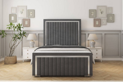 Sloomy Boston Chrome Armour Coniston Bed Frame With 50" Upholstered Headboard 4' Small Double from B&Q