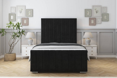 Sloomy California Black Plush Bed Frame With 50" Upholstered Headboard 3' Single from B&Q