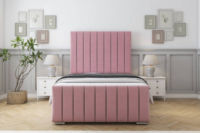 Sloomy California Pink Plush Bed Frame With 50" Upholstered Headboard 2'6 Small Single from B&Q