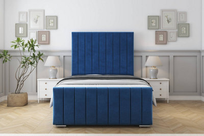 Sloomy California Navy Plush Bed Frame With 50" Upholstered Headboard 3' Single from B&Q