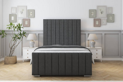 Sloomy California Graphite Dumfries Bed Frame With 50" Upholstered Headboard 4' Small Double from B&Q