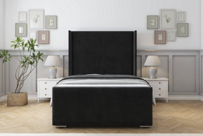 Sloomy Devonshire Black Plush Bed Frame With 50"  Upholstered Wingback Headboard 3' Single from B&Q