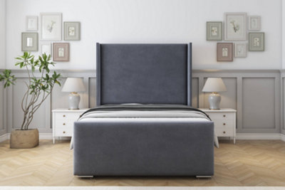Sloomy Devonshire Steel Plush Bed Frame With 50"  Upholstered Wingback Headboard 4'6 Double from B&Q