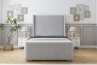 Sloomy Devonshire Silver Plush Bed Frame With 50"  Upholstered Wingback Headboard 4'6 Double from B&Q