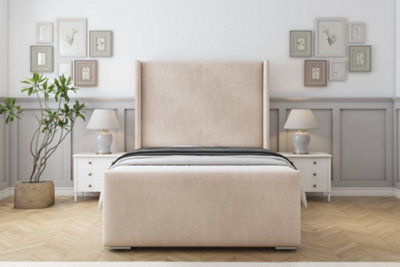Sloomy Devonshire Sand Naples Bed Frame With 50"  Upholstered Wingback Headboard 4'6 Double from B&Q