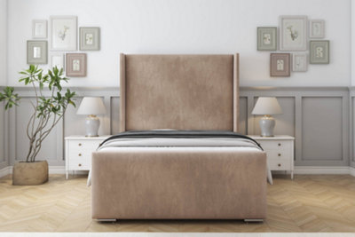 Sloomy Devonshire Mink Naples Bed Frame With 50"  Upholstered Wingback Headboard 2'6 Small Single from B&Q