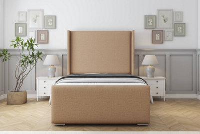 Sloomy Devonshire Latte Dumfries Bed Frame With 50"  Upholstered Wingback Headboard 4'6 Double from B&Q