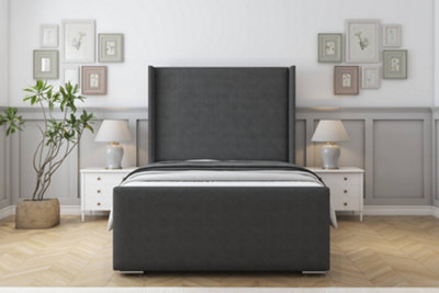 Sloomy Devonshire Graphite Dumfries Bed Frame With 50"  Upholstered Wingback Headboard 5' King from B&Q