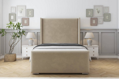 Sloomy Devonshire Almond Coniston Bed Frame With 50"  Upholstered Wingback Headboard 3' Single from B&Q