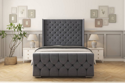 Sloomy Luthor Steel Plush Bed Frame With 50"  Upholstered Wingback Headboard 3' Single from B&Q