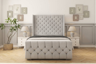 Sloomy Luthor Silver Plush Bed Frame With 50"  Upholstered Wingback Headboard 4'6 Double from B&Q