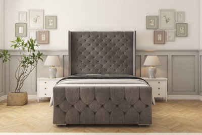 Sloomy Luthor Slate Naples Bed Frame With 50"  Upholstered Wingback Headboard 2'6 Small Single from B&Q