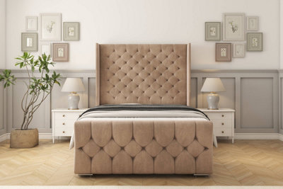 Sloomy Luthor Mink Naples Bed Frame With 50"  Upholstered Wingback Headboard 6' Super King from B&Q