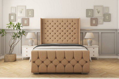 Sloomy Luthor Latte Dumfries Bed Frame With 50"  Upholstered Wingback Headboard 5' King from B&Q