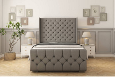 Sloomy Luthor Pewter Dumfries Bed Frame With 50"  Upholstered Wingback Headboard 2'6 Small Single from B&Q