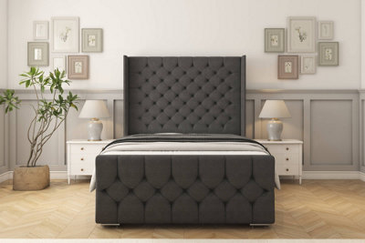 Sloomy Luthor Graphite Dumfries Bed Frame With 50"  Upholstered Wingback Headboard 3' Single from B&Q