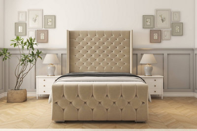 Sloomy Luthor Almond Coniston Bed Frame With 50"  Upholstered Wingback Headboard 5' King from B&Q
