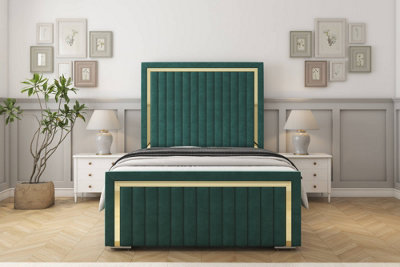 Sloomy Boston Gold Emerald Plush Bed Frame With 50" Upholstered Headboard 2'6 Small Single from B&Q