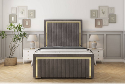 Sloomy Boston Gold Slate Naples Bed Frame With 50" Upholstered Headboard 5' King from B&Q