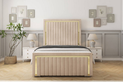 Sloomy Boston Gold Sand Naples Bed Frame With 50" Upholstered Headboard 3' Single from B&Q