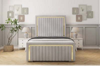 Sloomy Boston Gold Silver Naples Bed Frame With 50" Upholstered Headboard 5' King from B&Q