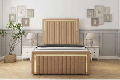 Sloomy Boston Gold Latte Dumfries Bed Frame With 50" Upholstered Headboard 4'6 Double from B&Q