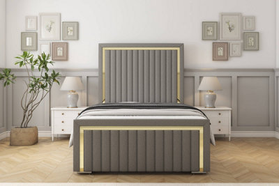 Sloomy Boston Gold Pewter Dumfries Bed Frame With 50" Upholstered Headboard 3' Single from B&Q
