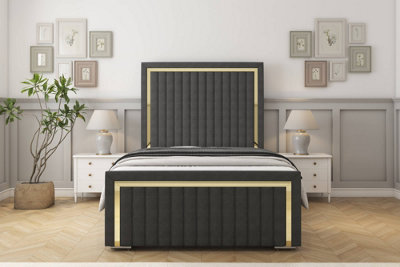 Sloomy Boston Gold Graphite Dumfries Bed Frame With 50" Upholstered Headboard 6' Super King from B&Q