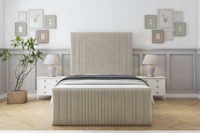Sloomy Kingsley Cream Plush Bed Frame With 50" Upholstered Headboard 2'6 Small Single from B&Q