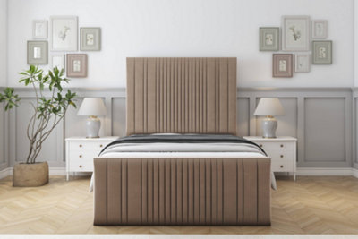 Sloomy Kingsley Mink Plush Bed Frame With 50" Upholstered Headboard 4'6 Double from B&Q