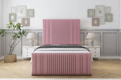Sloomy Kingsley Pink Plush Bed Frame With 50" Upholstered Headboard 3' Single from B&Q