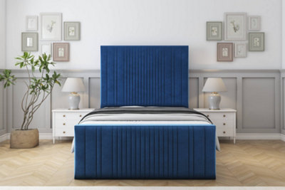 Sloomy Kingsley Navy Plush Bed Frame With 50" Upholstered Headboard 2'6 Small Single from B&Q
