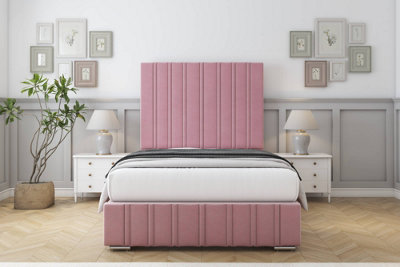 Sloomy Langston Pink Plush Deep-Sided Bed Frame With 50" Upholstered Headboard 5' King from B&Q