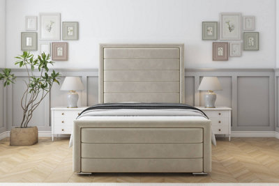Sloomy Ashford Cream Plush Bed Frame With 50" Upholstered Headboard 2'6 Small Single from B&Q