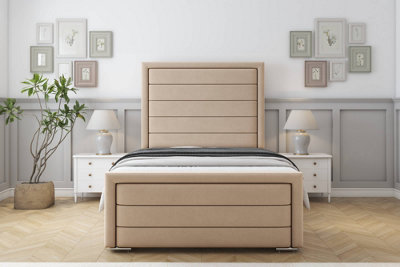 Sloomy Ashford Pebble Plush Bed Frame With 50" Upholstered Headboard 5' King from B&Q