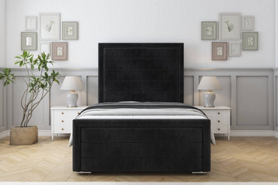 Sloomy Ashford Black Naples Bed Frame With 50" Upholstered Headboard 4'6 Double from B&Q