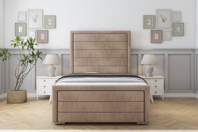 Sloomy Ashford Mink Naples Bed Frame With 50" Upholstered Headboard 2'6 Small Single from B&Q