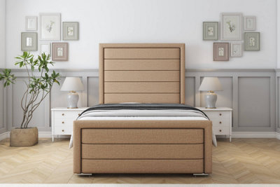 Sloomy Ashford Latte Dumfries Bed Frame With 50" Upholstered Headboard 2'6 Small Single from B&Q
