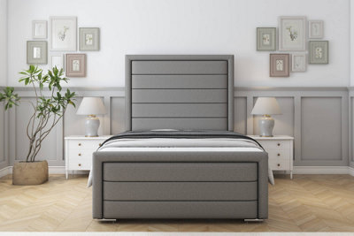 Sloomy Ashford Pewter Dumfries Bed Frame With 50" Upholstered Headboard 2'6 Small Single from B&Q