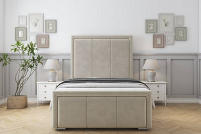 Sloomy Lancaster Cream Plush Bed Frame With 50" Upholstered Headboard 6' Super King from B&Q