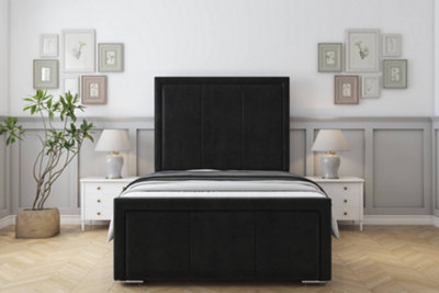 Sloomy Lancaster Black Plush Bed Frame With 50" Upholstered Headboard 2'6 Small Single from B&Q