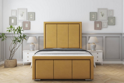 Sloomy Lancaster Mustard Plush Bed Frame With 50" Upholstered Headboard 2'6 Small Single from B&Q