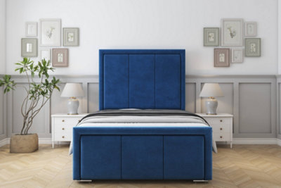 Sloomy Lancaster Navy Plush Bed Frame With 50" Upholstered Headboard 6' Super King from B&Q