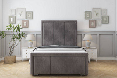 Sloomy Lancaster Slate Naples Bed Frame With 50" Upholstered Headboard 4'6 Double from B&Q