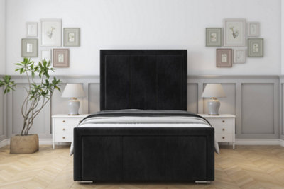 Sloomy Lancaster Black Naples Bed Frame With 50" Upholstered Headboard 2'6 Small Single from B&Q