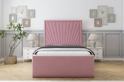 Sloomy Somerset Pink Plush Deep-Sided Bed Frame With 50" Upholstered Headboard 4'6 Double from B&Q